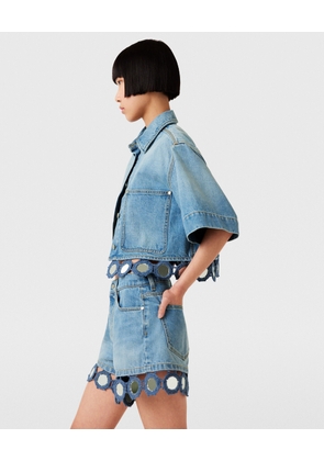 Stella McCartney - Mirror Crochet Boxy Shirt, Woman, LIGHT BLUE VINTAGE DENIM, Size: XS