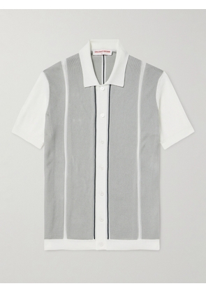 Orlebar Brown - Striped Embroidered Cotton-Piqué Shirt - Men - Gray - S