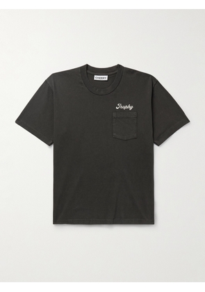 Cherry Los Angeles - Trophy Logo-Print Garment-Dyed Cotton-Jersey T-Shirt - Men - Black - XS