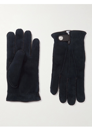 Brunello Cucinelli - Leather-Trimmed Suede Gloves - Men - Blue - M