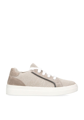 Brunello Cucinelli Kids Knitted Cotton And Suede Sneakers