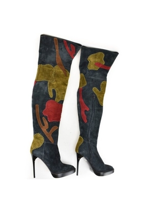 Burberry Allison Suede Patchwork Thigh-High Boots, Brand Size 35 ( US Size 5 )