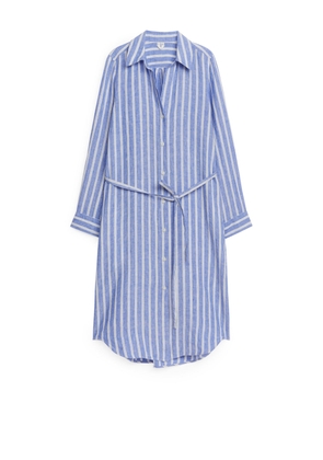 Linen Shirt Dress - Blue