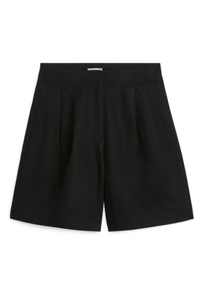 Oversized Linen Blend Shorts - Black