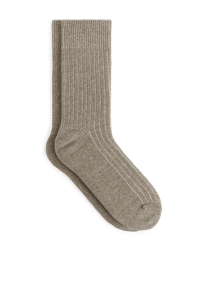 Wool Blend Rib Socks - Beige