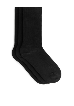 Mercerised Cotton Socks Set of 3 - Black