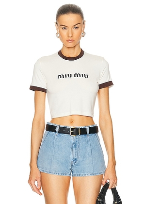 Miu Miu Jersey Logo T-Shirt in Avorio - Ivory. Size XS (also in ).