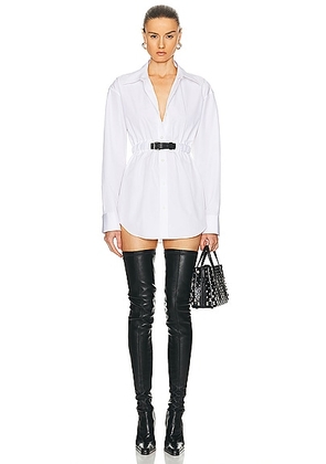 Alexander Wang Button Down Tunic Dress With Leather Belt in White - White. Size M (also in S).