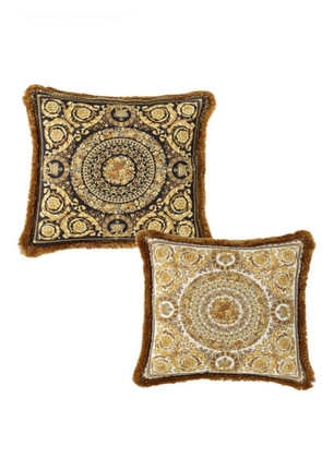 Versace Gold, Black And White Pillow In Silk And Synthetic Fibers With Baroque Print