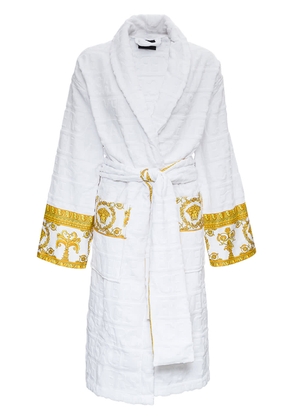 Versace White Bathrobe With Baroque Pattern In Terry Cotton