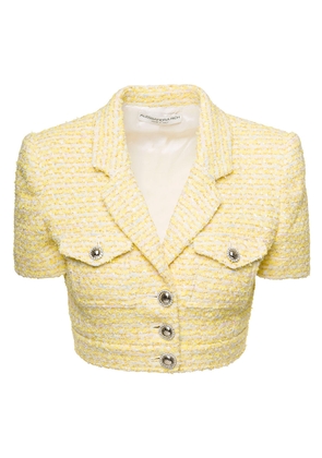 Alessandra Rich Cropped Jacket With Pockets And Silver Buttons In Tweed Lurex Yellow Woman