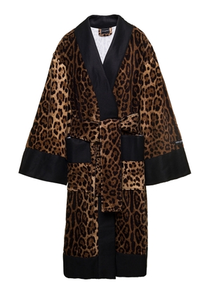 Multicolor Kimono Bathrobe With All-Over Leopard Print In Cotton Dolce & Gabbana