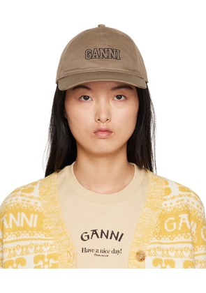 GANNI Taupe Embroidered Cap