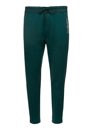 Saint Laurent Green Jogging Pants With Drawstring And Logo Embroidery In Cotton Man