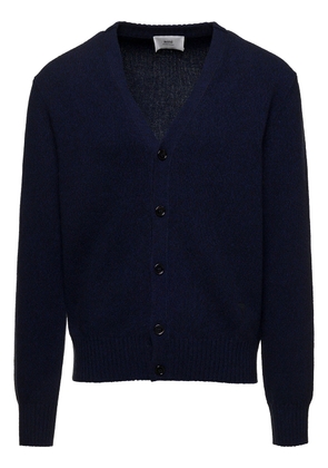 Ami Alexandre Mattiussi Blue Cardigan With Adc Embroidery In Cashmere And Wool Blend Man