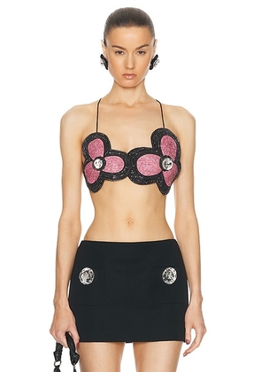 AREA Embroidered Crystal Flower Bra Top in Multi Pink - Pink. Size XS (also in ).
