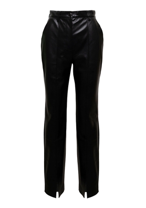 Nanushka Black Slim Pants With Slits At The Front In Faux Leather Woman