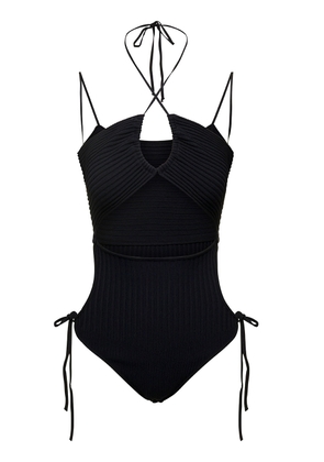 Andreādamo Black Ribbed Body-Suit With Cut-Out Detail And Halterneck In Viscose Blend Woman