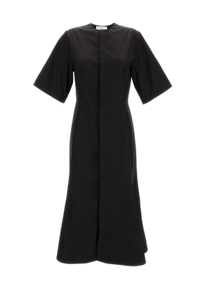 Ami Alexandre Mattiussi Midi Black Dress With Short Sleeves And Hidden Tab In Cotton Woman