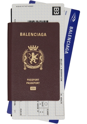 Balenciaga Burgundy Passport Long 2 Tickets Wallet