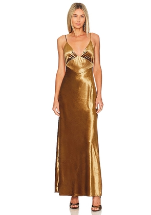 Bardot Capri Velour Slip Dress in Metallic Gold. Size 6, 8.