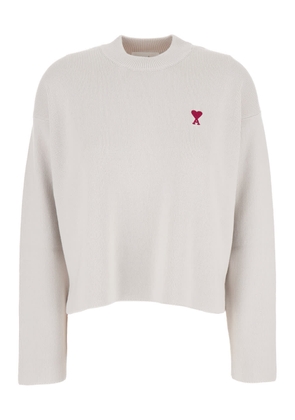 Ami Alexandre Mattiussi White Crewneck Sweater With Signature Ami De Coeur Logo In Cotton Blend Woman