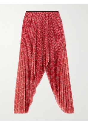 Burberry - Asymmetric Printed Plissé-twill Skirt - Red - UK 0,UK 4,UK 6,UK 8,UK 10,UK 12,UK 14,UK 16