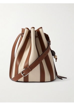 Hunting Season - The Extra Large Drawstring Striped Leather And Canvas Bucket Bag - Neutrals - One size