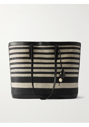 Hunting Season - Striped Leather-trimmed Woven Fique Tote - Black - One size