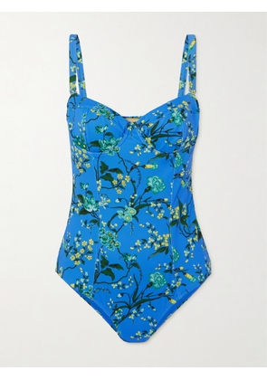 Erdem - Floral-print Paneled Underwired Swimsuit - Blue - x small,small,medium,large