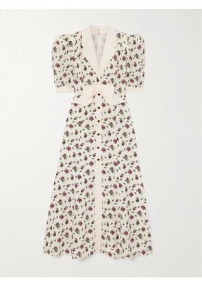 Alessandra Rich - Bow-embellished Floral-print Silk-satin Midi Dress - White - IT36,IT38,IT40,IT42,IT44,IT46