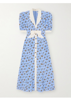 Alessandra Rich - Bow-embellished Floral-print Silk-satin Midi Dress - Blue - IT36,IT38,IT40,IT42,IT44,IT46