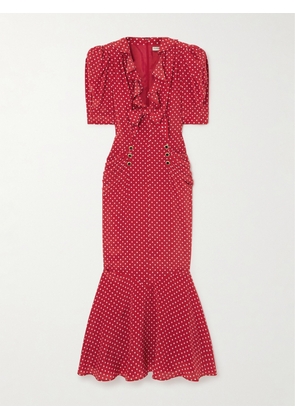 Alessandra Rich - Bow-embellished Polka-dot Silk-satin Midi Dress - Red - IT36,IT38,IT40,IT42,IT44,IT46