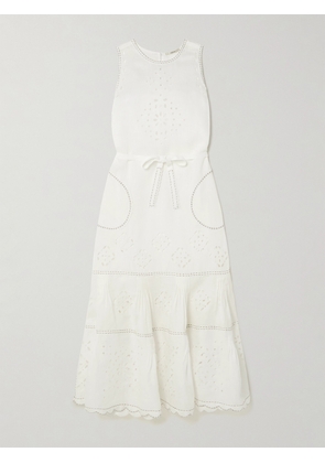 Vita Kin - Karry Belted Tiered Embroidered Broderie Anglaise Linen Maxi Dress - White - P,S,M