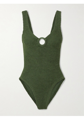 Hunza G - Celine Metallic Seersucker Swimsuit - Green - Beachwear One Size
