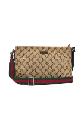 FWRD Renew Gucci GG Canvas Sherry Shoulder Bag in Beige.