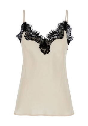 Gold Hawk Coco Pearl White Camie Top With Black Lace Trim In Silk Woman