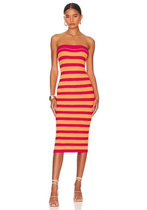 MORE TO COME Lesley Ribbed Strapless Dress in Fuchsia. Size L.