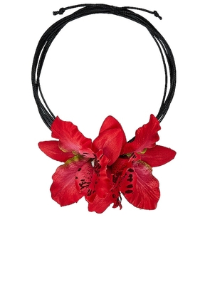 petit moments Orchid Flower Necklace in Red.