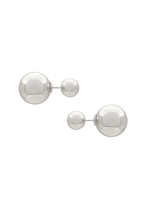 SHASHI Double Ball Earring in Metallic Silver.