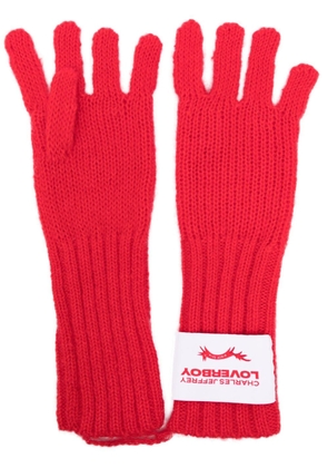 Charles Jeffrey Loverboy logo-patch knitted gloves - Red