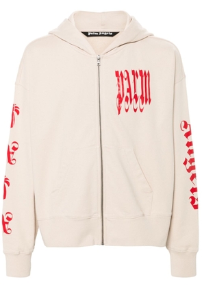 Palm Angels gothic logo-print zipped hoodie - Neutrals