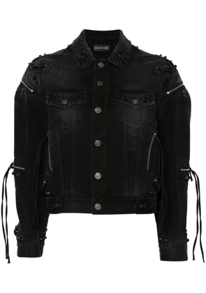 Balenciaga studded fringed denim jacket - Black