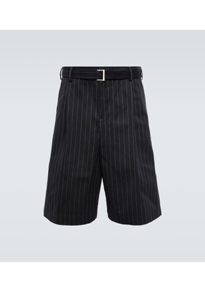 Sacai Belted striped cotton shorts