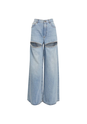 Area Nyc Crystal-Embellished Wide Jeans