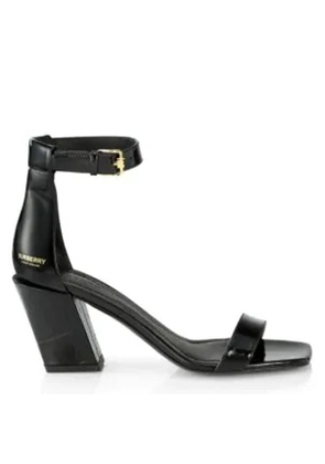 Burberry Ladies Black Pirmont Croc-Embossed Heel Sandals