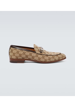 Gucci Horsebit GG canvas leather-trimmed loafers