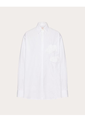 Valentino LONG-SLEEVED COTTON POPLIN SHIRT WITH EMBROIDERED PLEATED FLOWER Man WHITE 39