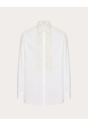 Valentino LONG-SLEEVED COTTON SHIRT WITH PLASTRON EMBROIDERED WITH SEQUINS AND BEADS Man OPTIC WHITE 38