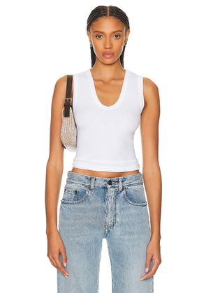 Enza Costa Textured Rib Sleeveless U Tank Top in White - White. Size L (also in M, S, XL, XS).